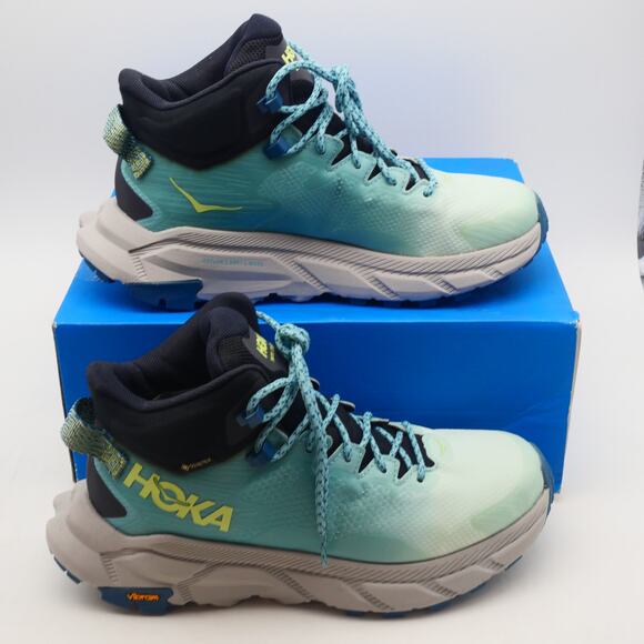 NEW Hoka Women's 7.5 Trail Code GTX Waterproof Boots Blue Glass Vibram Soles - Picture 4 of 10